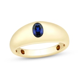 Oval-Cut Blue Lab-Created Sapphire Solitaire Dome Ring 10K Yellow Gold