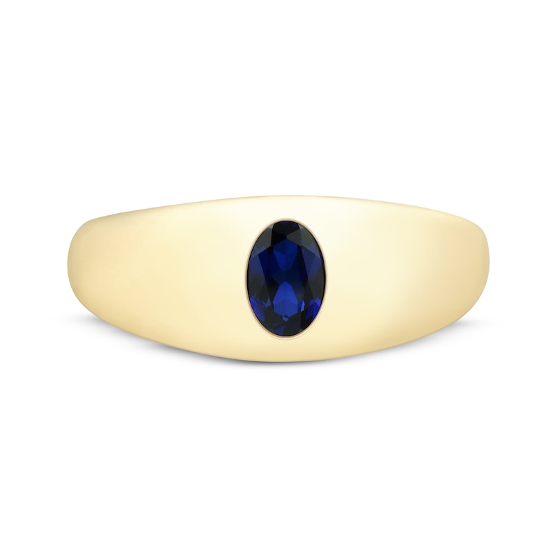 Oval-Cut Blue Lab-Created Sapphire Solitaire Dome Ring 10K Yellow Gold