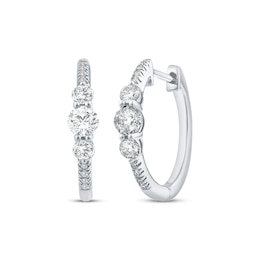 Memories, Moments, Magic Diamond Three-Stone Hoop Earrings 5/8 ct tw 10K White Gold