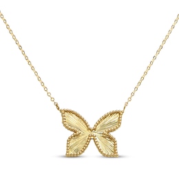 Diamond-Cut Beaded Butterfly Necklace 10K Yellow Gold 18&quot;