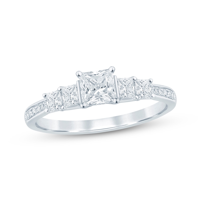 Main Image 1 of Now + Forever Princess-Cut Diamond Five-Stone Engagement Ring 1 ct tw 14K White Gold