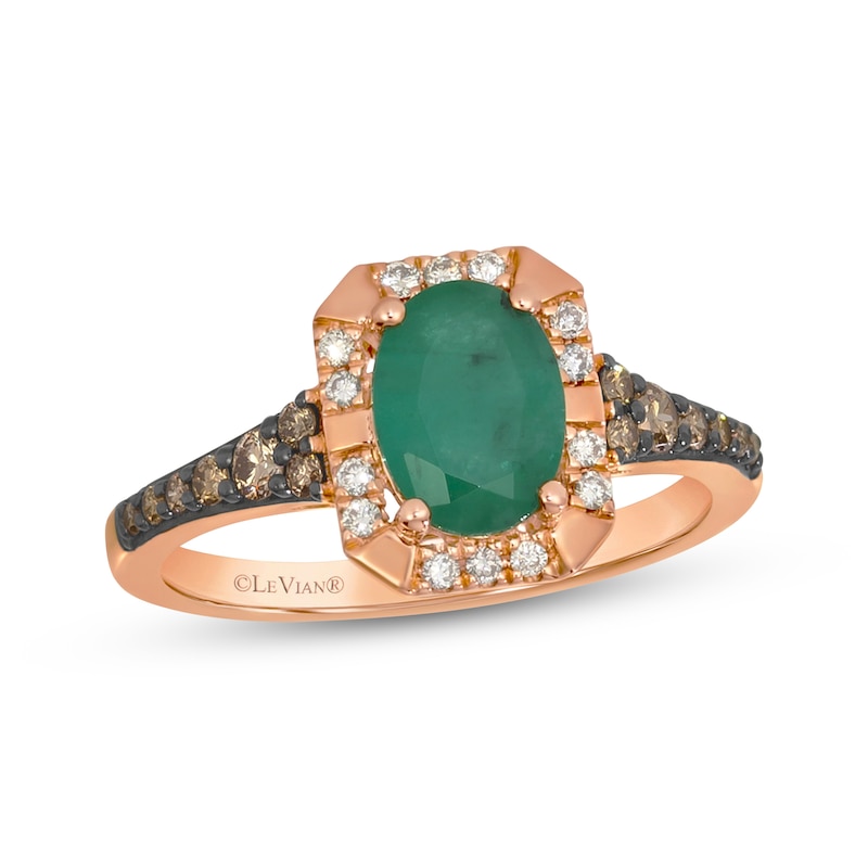 Le Vian Oval-Cut Emerald Ring 1/3 ct tw Diamonds 14K Strawberry Gold