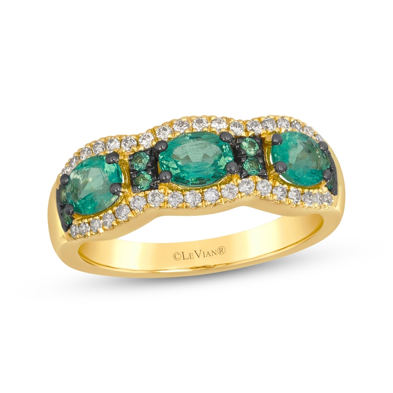 Main Image 1 of Le Vian Waterfall Oval & Round-Cut Emerald Ring 1/4 ct tw Diamonds 14K Honey Gold