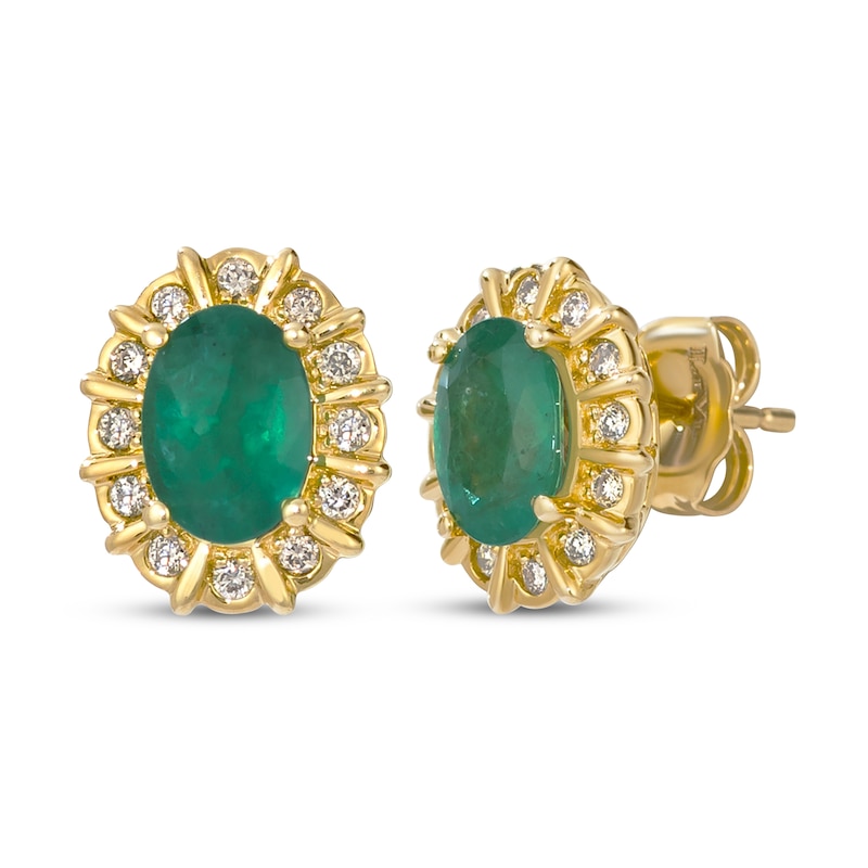 Main Image 1 of Le Vian Oval-Cut Emerald Stud Earrings 1/5 ct tw Diamonds 14K Honey Gold