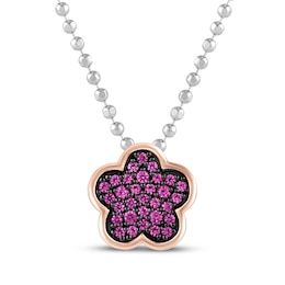 Barbie Malibu Flower Pink Lab-Created Sapphire Necklace Sterling Silver & 10K Rose Gold 18&quot;