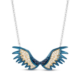 Disney Treasures The Lion King Blue Sapphire & Diamond Wings Necklace 1/15 ct tw Sterling Silver & 10K Yellow Gold 18&quot;