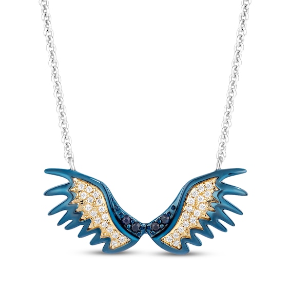 Disney Treasures The Lion King Blue Sapphire & Diamond Wings Necklace 1/15 ct tw Sterling Silver & 10K Yellow Gold 18"