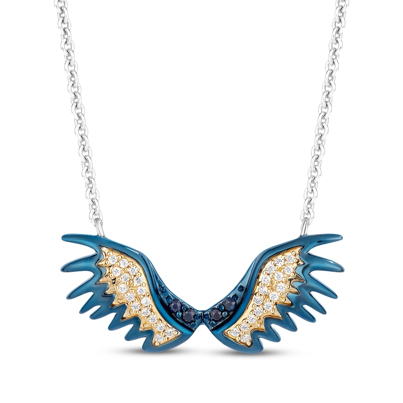 Main Image 1 of Disney Treasures The Lion King Blue Sapphire & Diamond Wings Necklace 1/15 ct tw Sterling Silver & 10K Yellow Gold 18&quot;