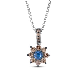 Le Vian Chocolate Sunflower Collection Blue Sapphire Necklace 5/8 ct tw Diamonds 14K Vanilla Gold 19&quot;