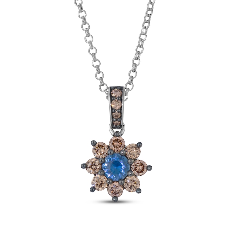 Main Image 1 of Le Vian Chocolate Sunflower Collection Blue Sapphire Necklace 5/8 ct tw Diamonds 14K Vanilla Gold 19&quot;