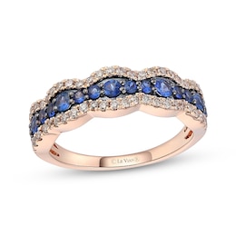 Le Vian Blue Sapphire Ring 1/3 ct tw Diamonds 14K Strawberry Gold