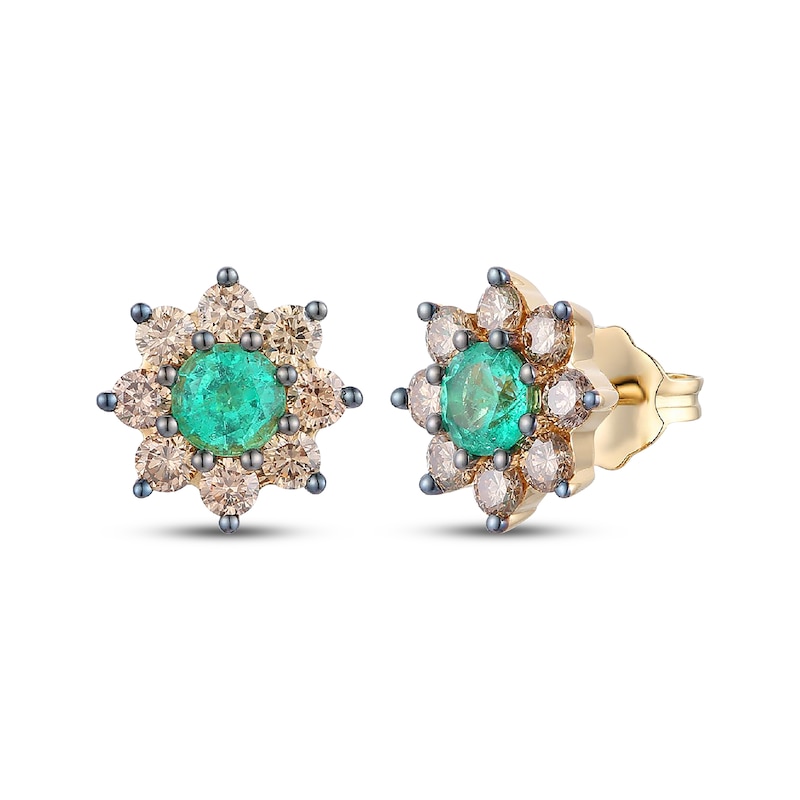 Main Image 1 of Le Vian Chocolate Sunflower Collection Emerald Stud Earrings 3/4 ct tw Diamonds 14K Honey Gold