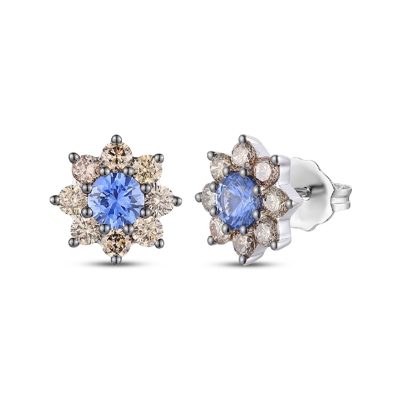 Le Vian Chocolate Sunflower Collection Sapphire Stud Earrings 3/4 ct tw Diamonds 14K Vanilla Gold