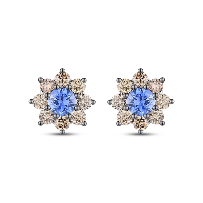 Le Vian Chocolate Sunflower Collection Sapphire Stud Earrings 3/4 ct tw Diamonds 14K Vanilla Gold