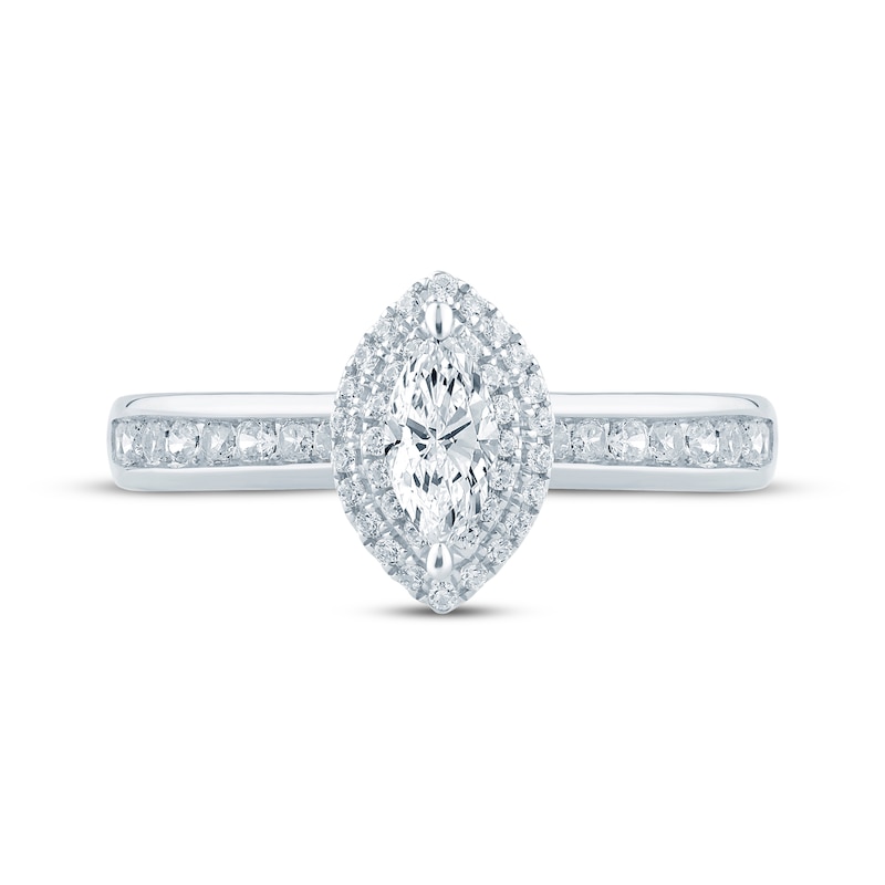 Marquise-Cut Diamond Double Halo Engagement Ring 5/8 ct tw 14K White Gold