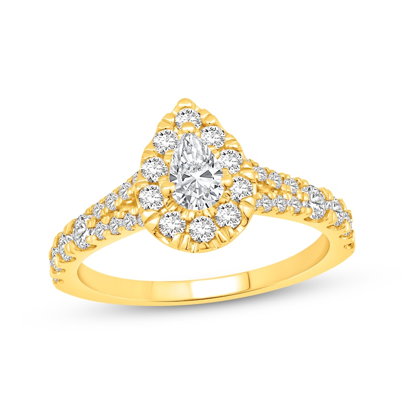 Lab-Created Diamonds by KAY Pear-Shaped Halo Engagement Ring 1 ct tw 14K Yellow Gold