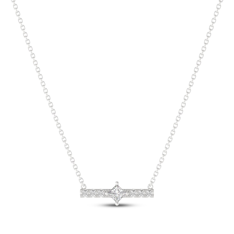 Main Image 1 of THE LEO Diamond Princess-Cut Bar Necklace 1/4 ct tw 14K White Gold 19&quot;