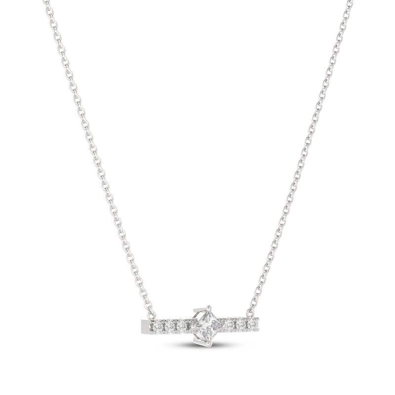 Main Image 2 of THE LEO Diamond Princess-Cut Bar Necklace 1/4 ct tw 14K White Gold 18&quot;