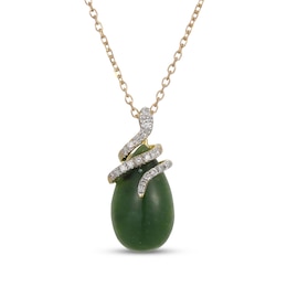 Pear-Shaped Nephrite Jade & Diamond Snake Necklace 1/10 ct tw 14K Yellow Gold 18&quot;