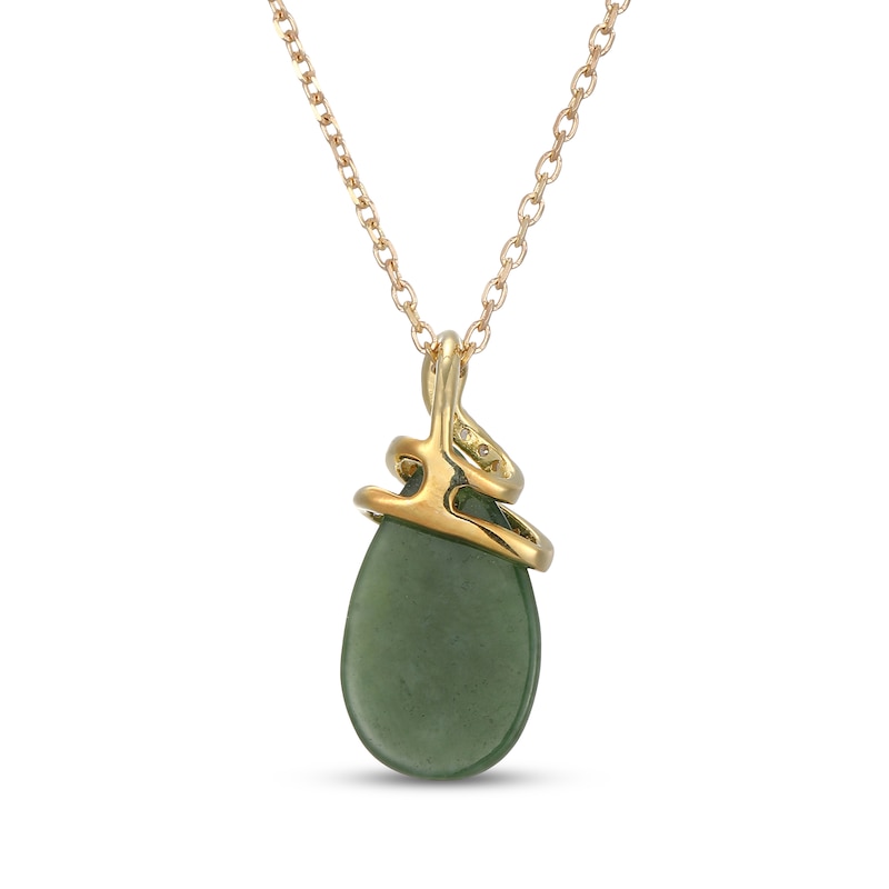 Main Image 3 of Pear-Shaped Nephrite Jade & Diamond Snake Necklace 1/10 ct tw 14K Yellow Gold 18&quot;