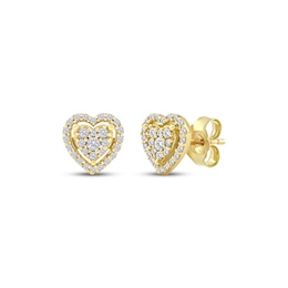 Multi-Diamond Heart Halo Stud Earrings 1/5 ct tw 10K Yellow Gold