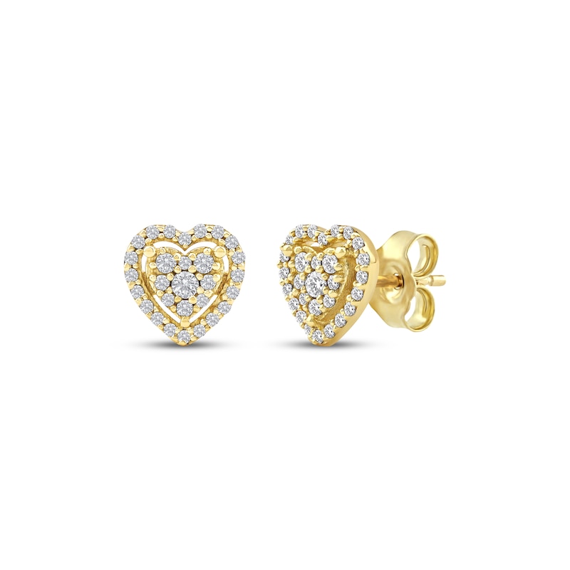 Main Image 1 of Multi-Diamond Heart Halo Stud Earrings 1/5 ct tw 10K Yellow Gold