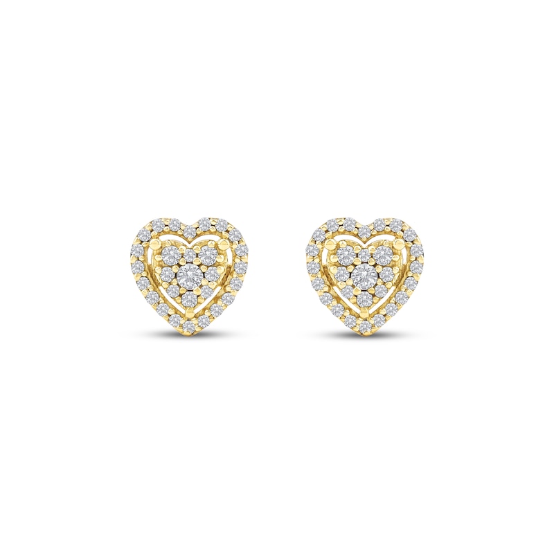 Main Image 2 of Multi-Diamond Heart Halo Stud Earrings 1/5 ct tw 10K Yellow Gold