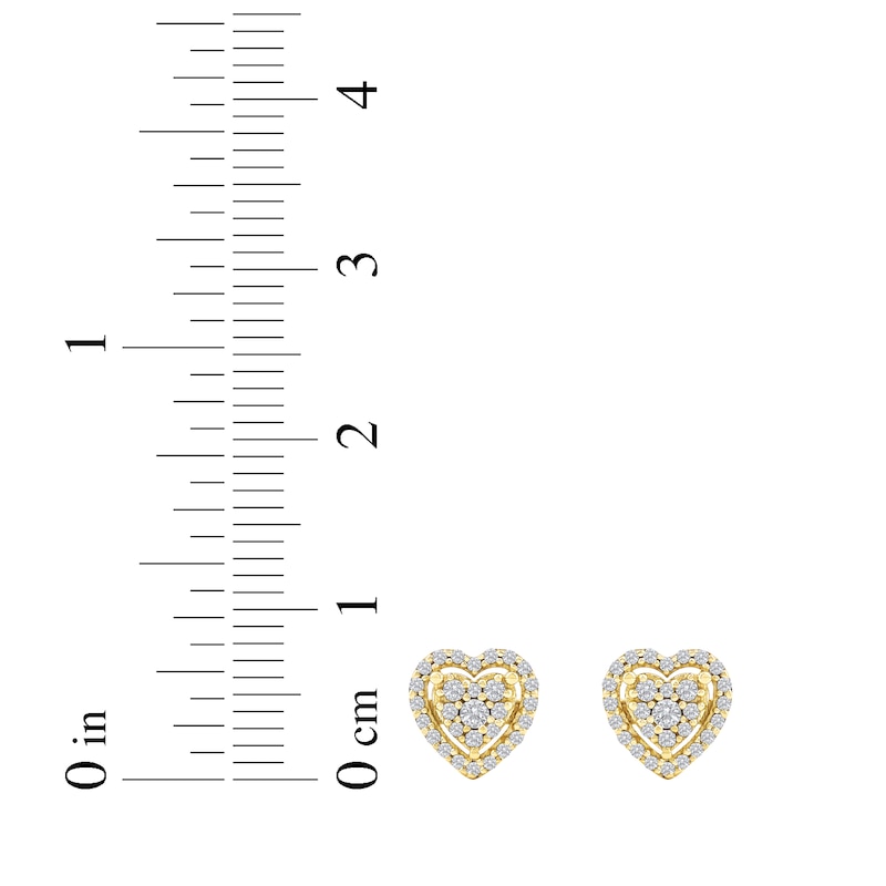 Main Image 5 of Multi-Diamond Heart Halo Stud Earrings 1/5 ct tw 10K Yellow Gold