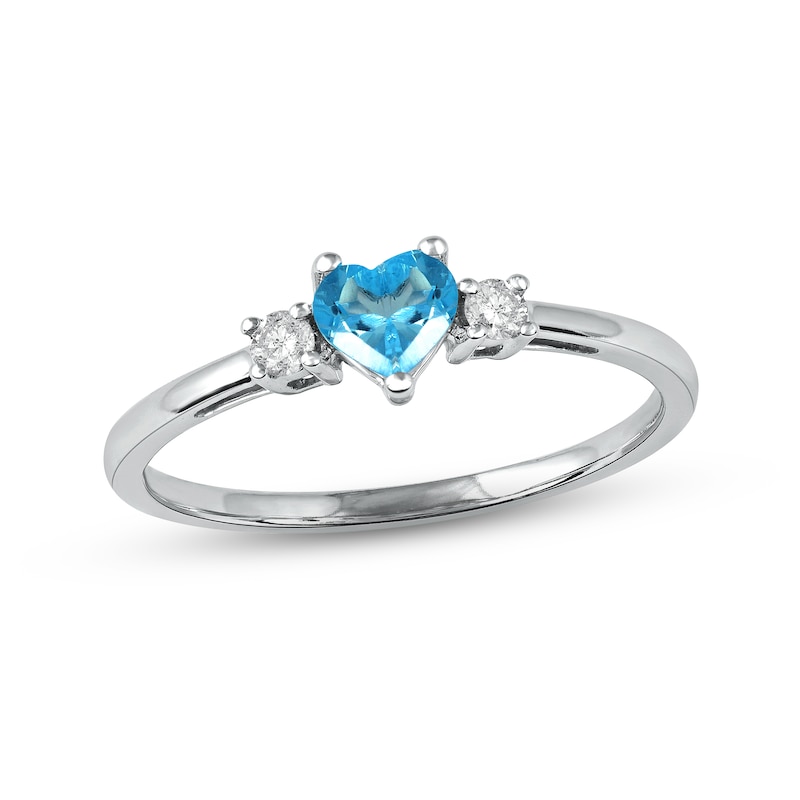 Main Image 1 of Swiss Blue Topaz & Diamond Heart Ring 1/10 ct tw 10K White Gold