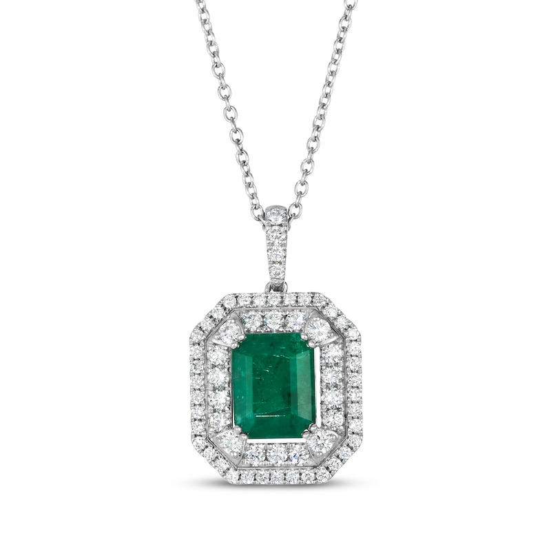 Main Image 1 of Le Vian Vault Emerald-Cut Emerald Necklace 1 ct tw Diamonds Platinum 18&quot;