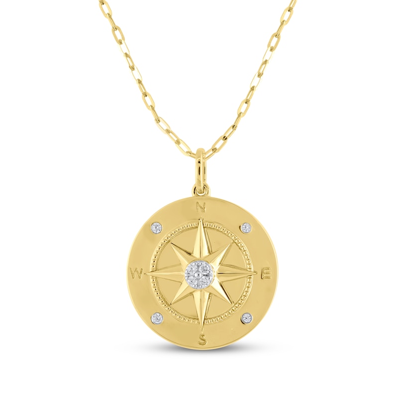 Main Image 1 of STUDIO BY KAY Diamond Compass Necklace 1/10 ct tw 24K Yellow Gold-Plated Sterling Silver 18&quot;