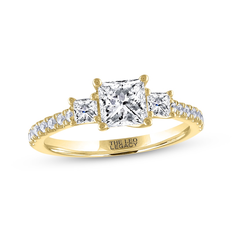 Main Image 1 of THE LEO Legacy Lab-Grown Diamond Princess-Cut Three-Stone Engagement Ring 1-1/2 ct tw 14K Yellow Gold