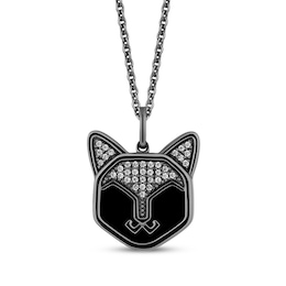 Disney Treasures Hocus Pocus Binx Black Onyx & Diamond Cat Face Necklace 1/10 ct tw Black Rhodium Sterling Silver 19&quot;