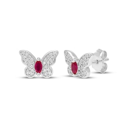 Marquise-Cut Lab-Created Ruby & White Lab-Created Sapphire Butterfly Stud Earrings Sterling Silver