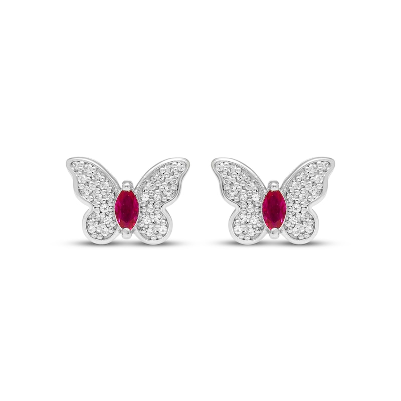 Main Image 2 of Marquise-Cut Lab-Created Ruby & White Lab-Created Sapphire Butterfly Stud Earrings Sterling Silver