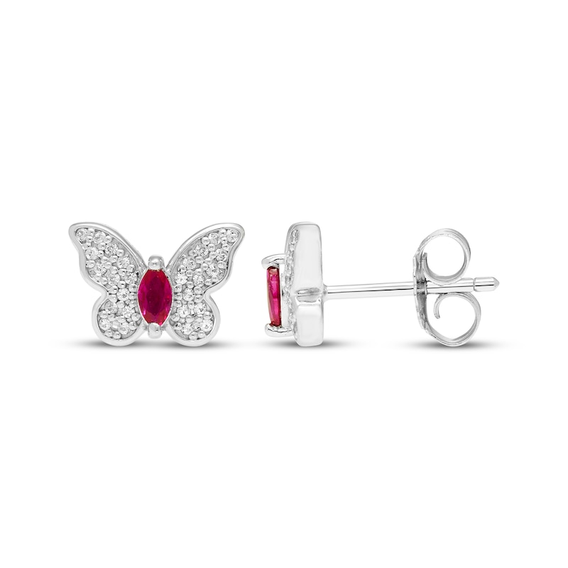 Main Image 3 of Marquise-Cut Lab-Created Ruby & White Lab-Created Sapphire Butterfly Stud Earrings Sterling Silver