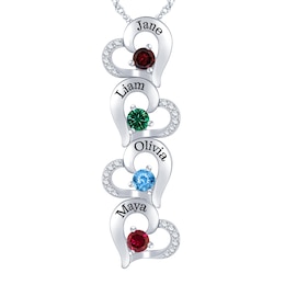 Mother's Family Birthstone Vertical Hearts Drop Necklace