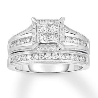 Diamond Bridal Set 7/8 ct tw Princess-cut/Round 14K White Gold | Kay