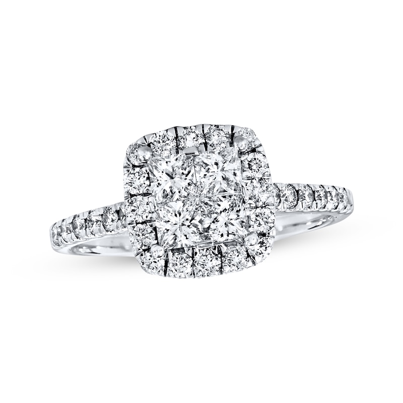 Main Image 1 of Multi-Diamond Engagement Ring 1 ct tw Princess-Cut 14K White Gold