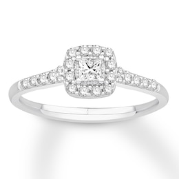 Now + Forever Diamond Engagement Ring 1/3 ct tw Princess & Round 10K White Gold