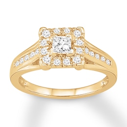 Now + Forever Diamond Engagement Ring 1/2 cttw Princess & Round 10K Yellow Gold