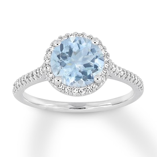 Aquamarine Engagement Ring 1/4 ct tw Diamonds 14K White Gold | Kay