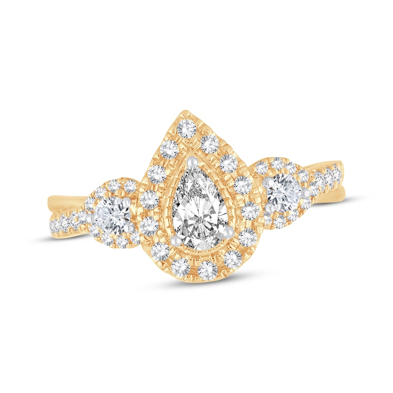 Main Image 1 of Memories Moments Magic Diamond Engagement Ring 7/8 ct tw Pear & Round-Cut 14K Yellow Gold