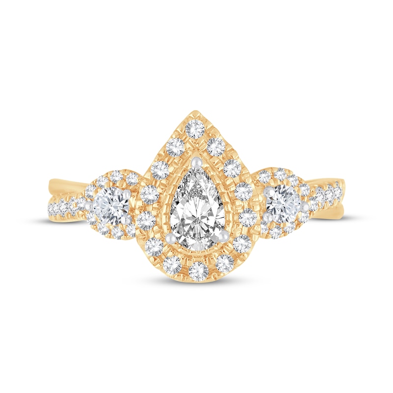 Main Image 3 of Memories Moments Magic Diamond Engagement Ring 7/8 ct tw Pear & Round-Cut 14K Yellow Gold