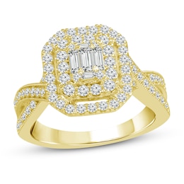 Now + Forever Multi-Diamond Engagement Ring 1 ct tw Baguette & Round-Cut 14K Yellow Gold