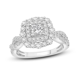 Diamond Engagement Ring 1-1/3 ct tw Princess & Round 14K White Gold