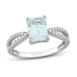 Emerald-cut Aquamarine Engagement Ring 1/5 ct tw Diamonds 14K White Gold