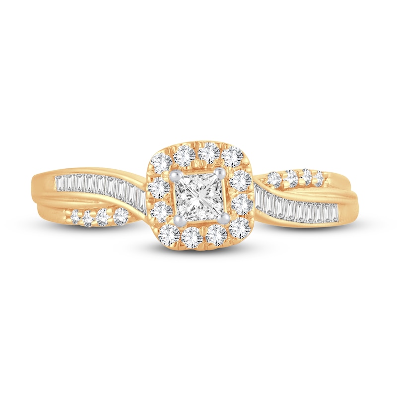 Diamond Engagement Ring 3/8 ct tw Princess, Round & Baguette 14K Yellow Gold