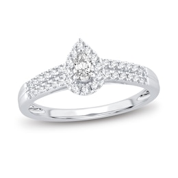 Now + Forever Diamond Engagement Ring 3/8 ct tw Pear & Round 14K White Gold