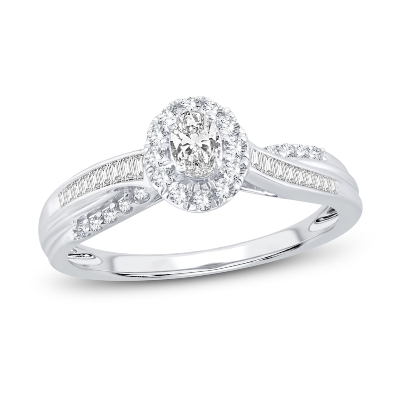 Main Image 1 of Now + Forever Diamond Engagement Ring 3/8 ct tw Oval, Baguette & Round 14K White Gold